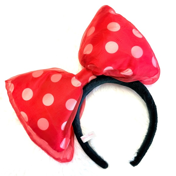Authentic Tokyo Disney Resort Japan Minnie Mouse Ears Headband Big Bow Dots red - Picture 3 of 4
